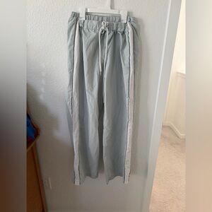 Gray and white womens track pants